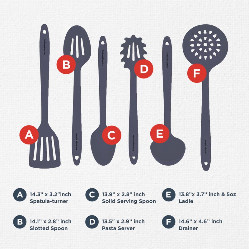 Culinary Couture Grey Silicone Kitchen Utensils Set of 6, Non-Stick Heat-Resistant Silicone Kitchen Utensils Set with Steel Inner Core - Image 3